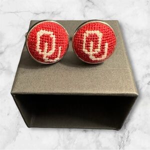 Needlepoint cufflinks - OU - Oklahoma University